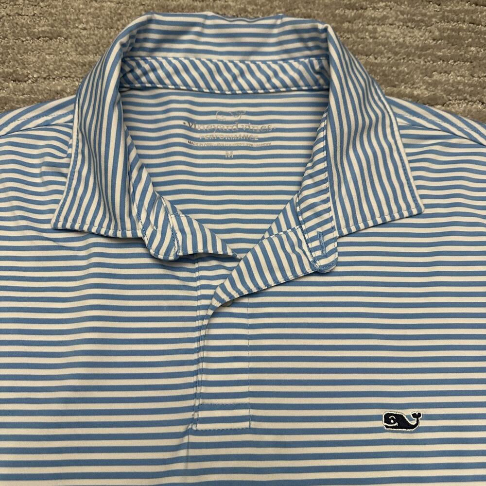 Vineyard Vines Performance Polo Shirt Mens M Blue Striped Short Sleeve Golf Logo - Picture 2 of 12